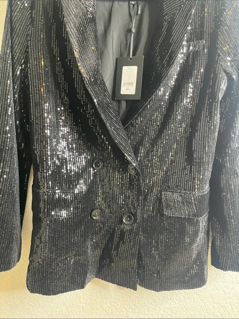 NWT DKNY Double Breasted Sequin Blazer in Black Sz M